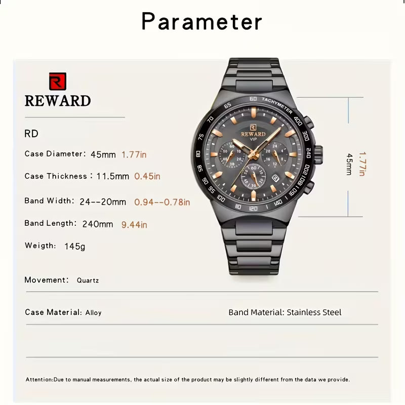 REWARD Phantom Chronograph – Luxury Black Stainless Steel Men's Watch