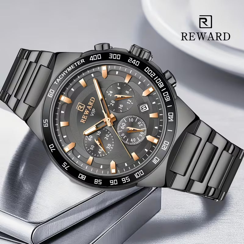 REWARD Phantom Chronograph – Luxury Black Stainless Steel Men's Watch